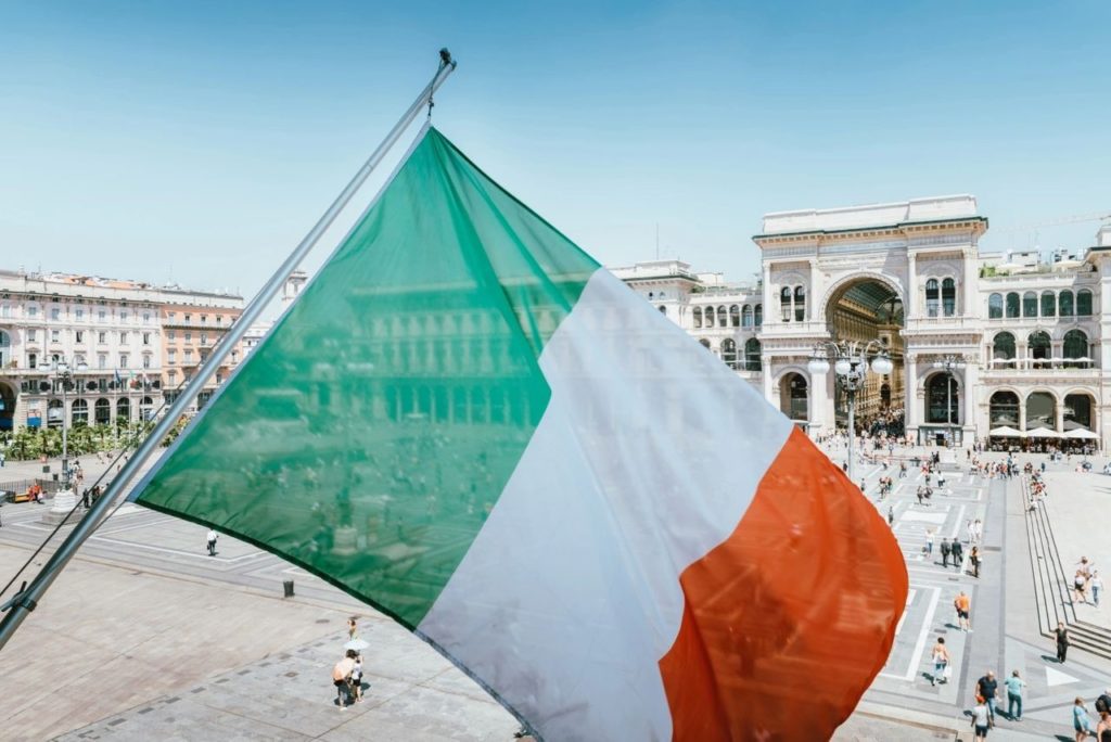 Italian Flag flying over square