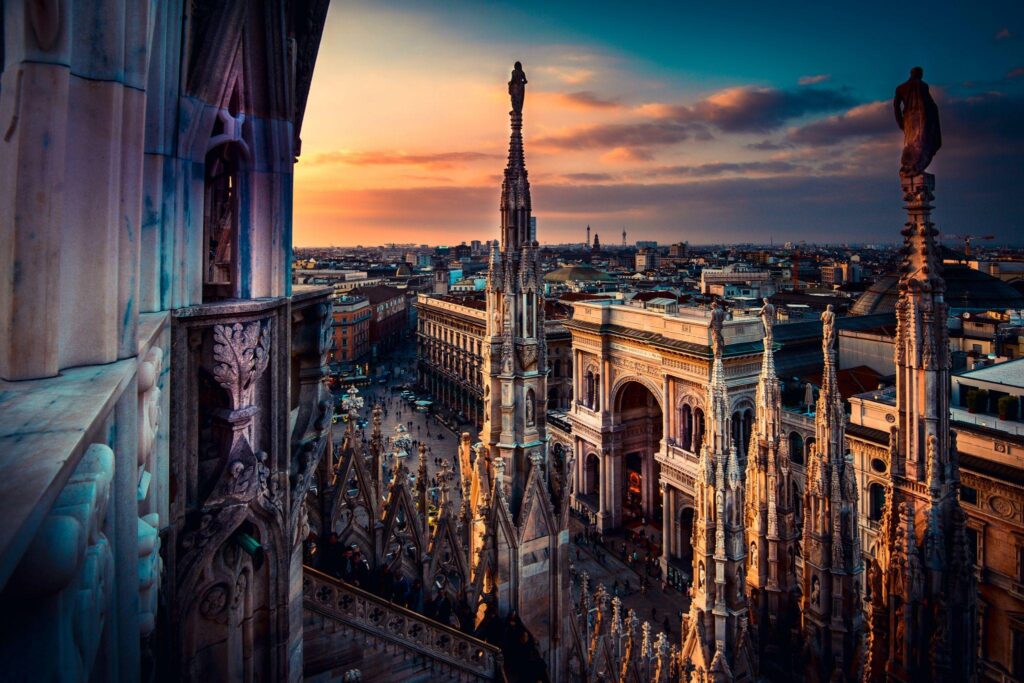 Beautiful view of Milan city at sunset