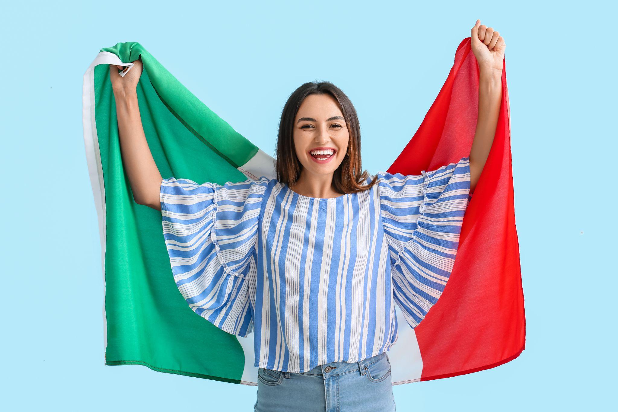 Young woman with Italian flag
