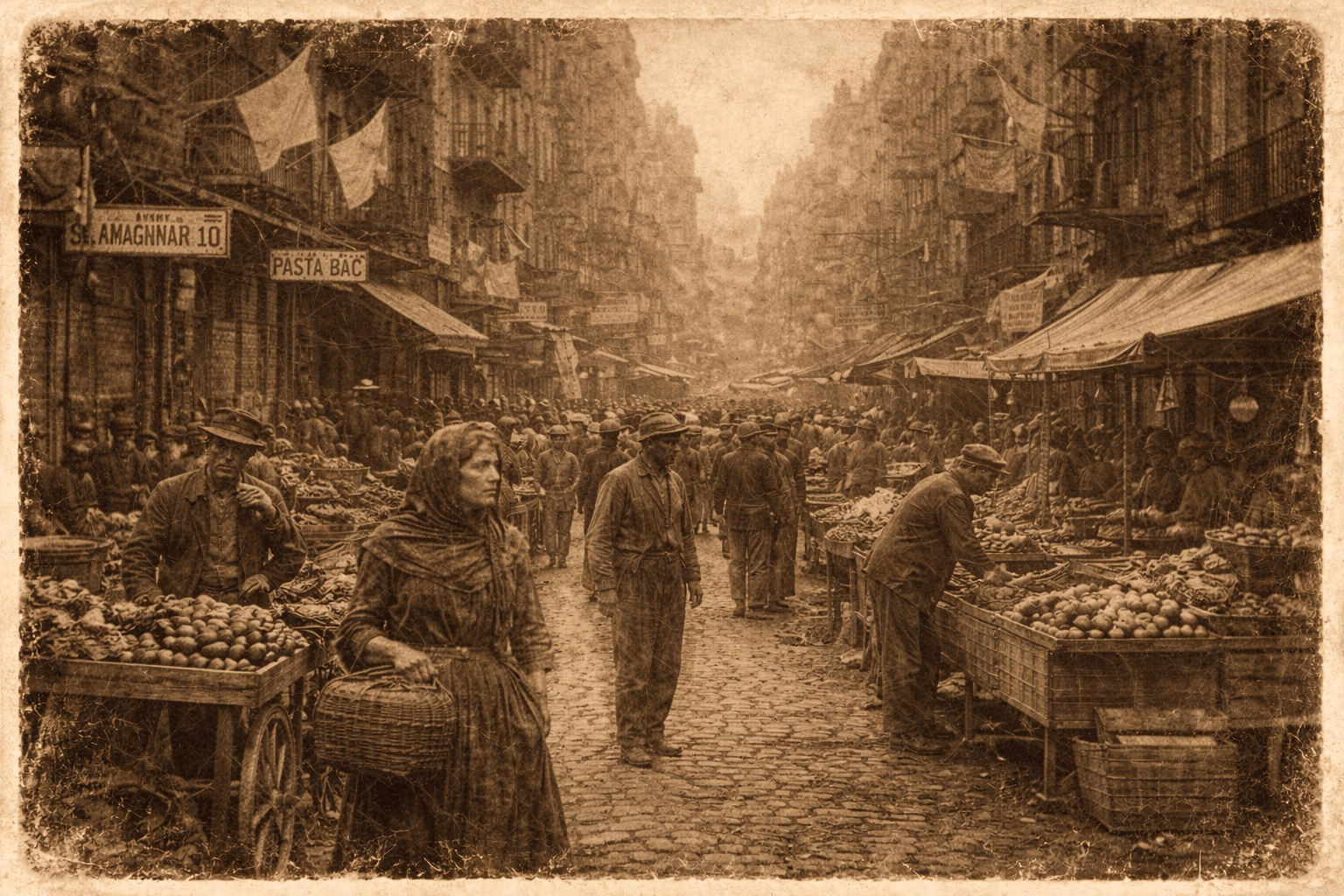 A created image in sepia tones of little Italy