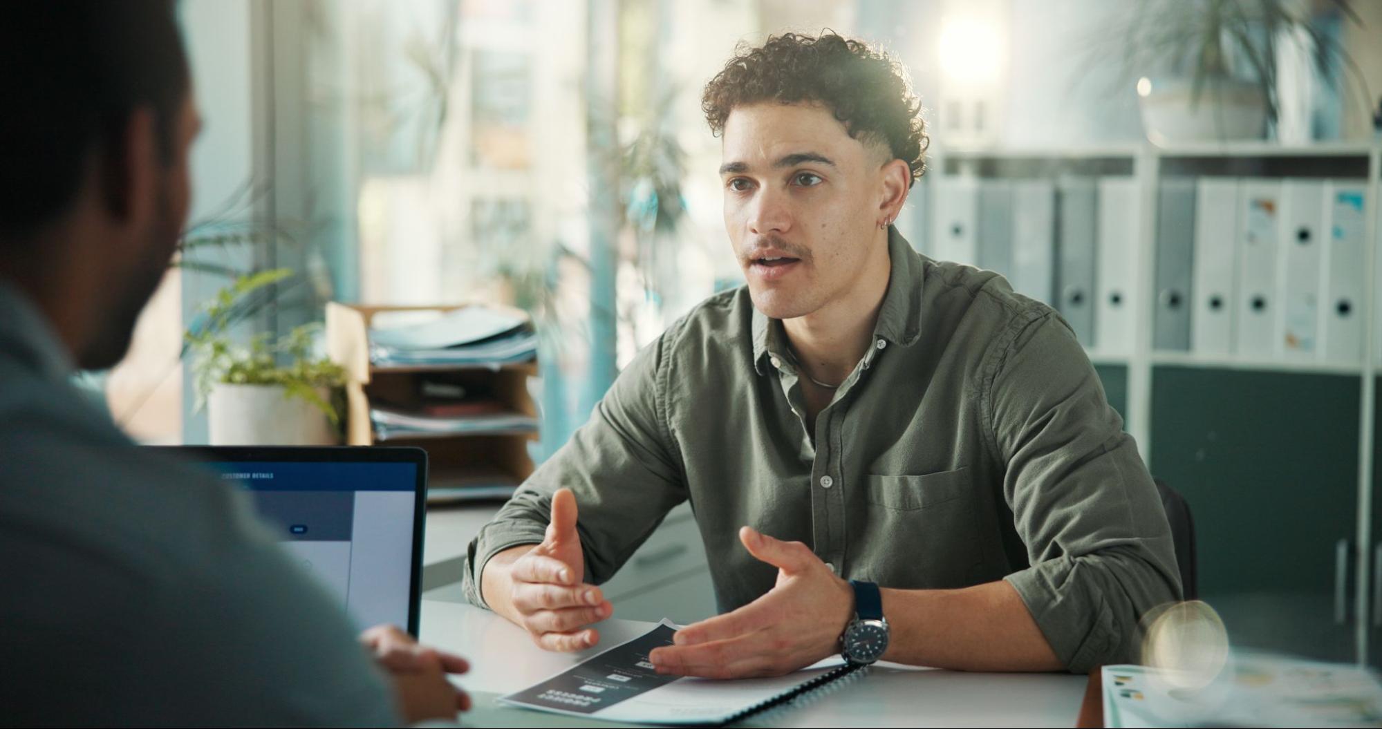A man interviewing for a job